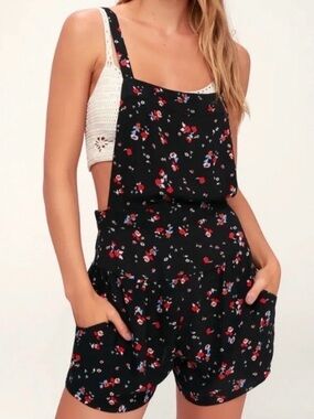 Free People Sweet in the Streets Black Floral Short Romper M